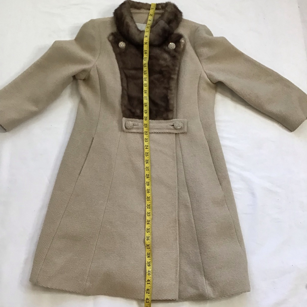 Youth Craft Women Vintage Beige Pea Coat with Brown Faux Fur Trim M - Picture 11 of 12